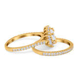 Two Piece Art Deco Marquise Simulated CZ Wedding Ring 925 Sterling Silver