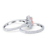 Two Piece Art Deco Marquise Simulated CZ Wedding Ring 925 Sterling Silver