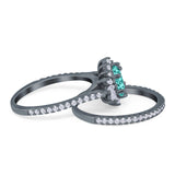 Two Piece Art Deco Marquise Simulated CZ Wedding Ring 925 Sterling Silver