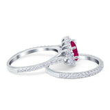 Two Piece Art Deco Marquise Simulated CZ Wedding Ring 925 Sterling Silver