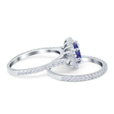 Two Piece Art Deco Marquise Simulated CZ Wedding Ring 925 Sterling Silver
