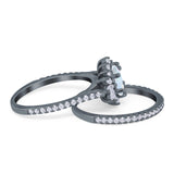 Two Piece Art Deco Marquise Simulated CZ Wedding Ring 925 Sterling Silver