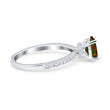 Oval Solitaire Accent Wedding Ring Simulated Cubic Zirconia 925 Sterling Silver