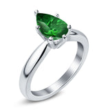 Solitaire Teardrop Simulated Cubic Zirconia Wedding Ring 925 Sterling Silver Center Stone-(8mmx6mm)