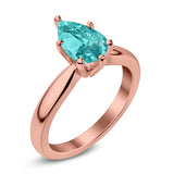 Solitaire Teardrop Simulated Cubic Zirconia Wedding Ring 925 Sterling Silver Center Stone-(8mmx6mm)
