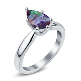 Solitaire Teardrop Simulated Cubic Zirconia Wedding Ring 925 Sterling Silver Center Stone-(8mmx6mm)