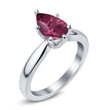 Solitaire Teardrop Simulated Cubic Zirconia Wedding Ring 925 Sterling Silver Center Stone-(8mmx6mm)