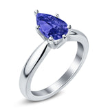 Solitaire Teardrop Simulated Cubic Zirconia Wedding Ring 925 Sterling Silver Center Stone-(8mmx6mm)