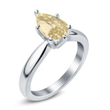 Solitaire Teardrop Simulated Cubic Zirconia Wedding Ring 925 Sterling Silver Center Stone-(8mmx6mm)