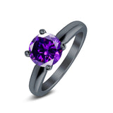 Round Simulated Cubic Zirconia Cathedral Wedding Ring 925 Sterling Silver Center Stone-(6mm)