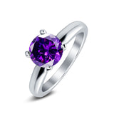 Round Simulated Cubic Zirconia Cathedral Wedding Ring 925 Sterling Silver Center Stone-(6mm)