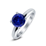 Round Simulated Cubic Zirconia Cathedral Wedding Ring 925 Sterling Silver Center Stone-(6mm)