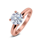 Round Simulated Cubic Zirconia Cathedral Wedding Ring 925 Sterling Silver Center Stone-(6mm)