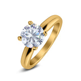 Round Simulated Cubic Zirconia Cathedral Wedding Ring 925 Sterling Silver Center Stone-(6mm)