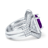 Princess Cut Vintage Art Deco Three Piece Bridal Set Wedding Ring Band Round Simulated Cubic Zirconia 925 Sterling Silver
