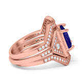 Princess Cut Vintage Art Deco Three Piece Bridal Set Wedding Ring Band Round Simulated Cubic Zirconia 925 Sterling Silver
