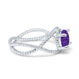 Braided Cable Split Engagement Ring Simulated Cubic Zirconia 925 Sterling Silver