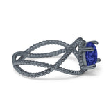 Braided Cable Split Engagement Ring Simulated Cubic Zirconia 925 Sterling Silver