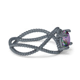 Braided Cable Split Engagement Ring Simulated Cubic Zirconia 925 Sterling Silver