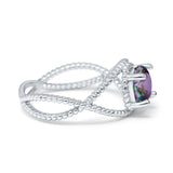 Braided Cable Split Engagement Ring Simulated Cubic Zirconia 925 Sterling Silver