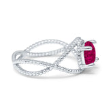 Braided Cable Split Engagement Ring Simulated Cubic Zirconia 925 Sterling Silver