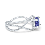 Braided Cable Split Engagement Ring Simulated Cubic Zirconia 925 Sterling Silver