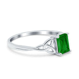 Engagement Ring Emerald Cut Simulated Cubic Zirconia Solid 925 Sterling Silver