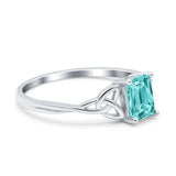Engagement Ring Emerald Cut Simulated Cubic Zirconia Solid 925 Sterling Silver