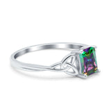 Engagement Ring Emerald Cut Simulated Cubic Zirconia Solid 925 Sterling Silver