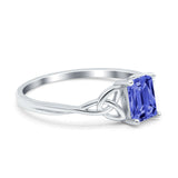 Engagement Ring Emerald Cut Simulated Cubic Zirconia Solid 925 Sterling Silver