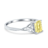Engagement Ring Emerald Cut Simulated Cubic Zirconia Solid 925 Sterling Silver