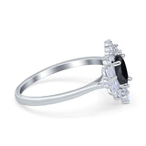 Oval Cut Halo Vintage Wedding Ring Simulated Cubic Zirconia 925 Sterling Silver