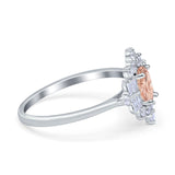 Oval Cut Halo Vintage Wedding Ring Simulated Cubic Zirconia 925 Sterling Silver