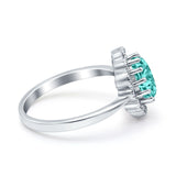 Vintage Floral Engagement Ring Oval Simulated Cubic Zirconia 925 Sterling Silver