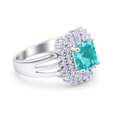 Cushion Cut Art Deco Wedding Ring Simulated Cubic Zirconia 925 Sterling Silver