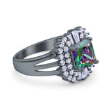 Cushion Cut Art Deco Wedding Ring Simulated Cubic Zirconia 925 Sterling Silver