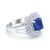 Cushion Cut Art Deco Wedding Ring Simulated Cubic Zirconia 925 Sterling Silver