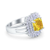 Cushion Cut Art Deco Wedding Ring Simulated Cubic Zirconia 925 Sterling Silver