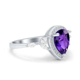 Teardrop Pear Art Deco Engagement Wedding Bridal Halo Ring Round Simulated Cubic Zirconia 925 Sterling Silver