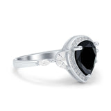 Teardrop Pear Art Deco Engagement Wedding Bridal Halo Ring Round Simulated Cubic Zirconia 925 Sterling Silver