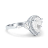 Teardrop Pear Art Deco Engagement Wedding Bridal Halo Ring Round Simulated Cubic Zirconia 925 Sterling Silver