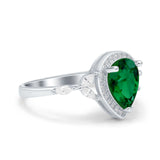 Teardrop Pear Art Deco Engagement Wedding Bridal Halo Ring Round Simulated Cubic Zirconia 925 Sterling Silver