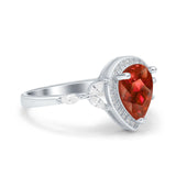 Teardrop Pear Art Deco Engagement Wedding Bridal Halo Ring Round Simulated Cubic Zirconia 925 Sterling Silver