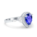 Teardrop Pear Art Deco Engagement Wedding Bridal Halo Ring Round Simulated Cubic Zirconia 925 Sterling Silver