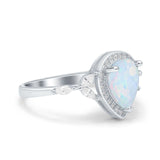 Teardrop Pear Art Deco Engagement Wedding Bridal Halo Ring Round Simulated Cubic Zirconia 925 Sterling Silver