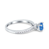 Art Deco Wedding Engagement Ring Simulated Cubic Zirconia Accent Vintage Bridal Ring Round 925 Sterling Silver