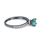 Art Deco Wedding Engagement Ring Simulated Cubic Zirconia Accent Vintage Bridal Ring Round 925 Sterling Silver