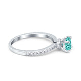 Art Deco Wedding Engagement Ring Simulated Cubic Zirconia Accent Vintage Bridal Ring Round 925 Sterling Silver