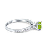 Art Deco Wedding Engagement Ring Simulated Cubic Zirconia Accent Vintage Bridal Ring Round 925 Sterling Silver