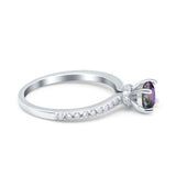 Art Deco Wedding Engagement Ring Simulated Cubic Zirconia Accent Vintage Bridal Ring Round 925 Sterling Silver